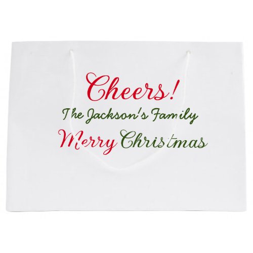 merry christmas cheers add family name text photo  large gift bag