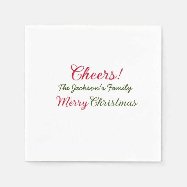merry christmas cheers add family name text photo  napkins (Front)