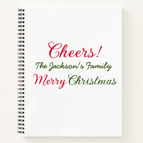 merry christmas cheers add family name text photo  notebook