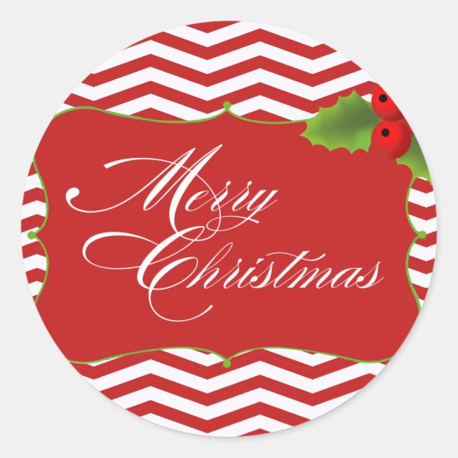 Merry Christmas Chevron Classic Round Sticker (Front)