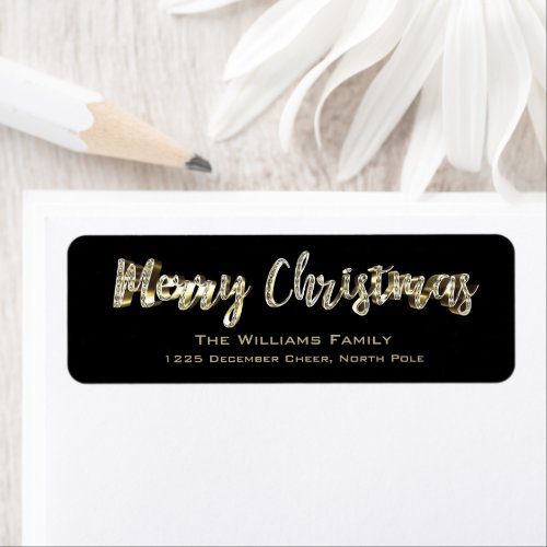 Merry Christmas Chic Black and Gold Script Label
