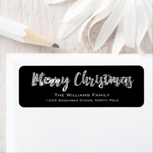 Merry Christmas Chic Black and Silver Gray Script Label