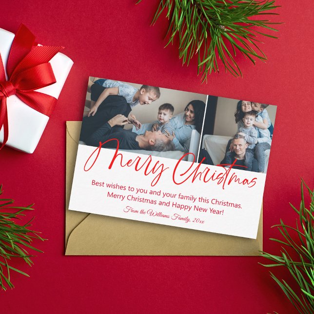 merry christmas chic calligraphy 2 photos collage  note card (Creator Uploaded)