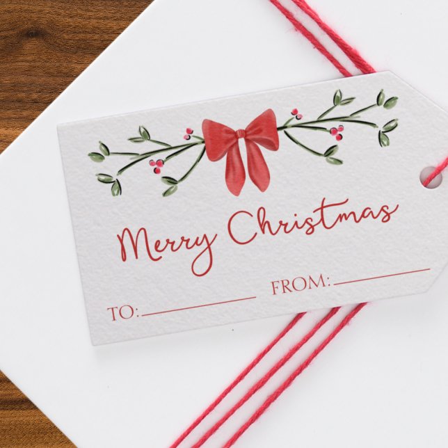 Merry Christmas Chic Coquette Red Bow Personalized Gift Tags (Creator Uploaded)