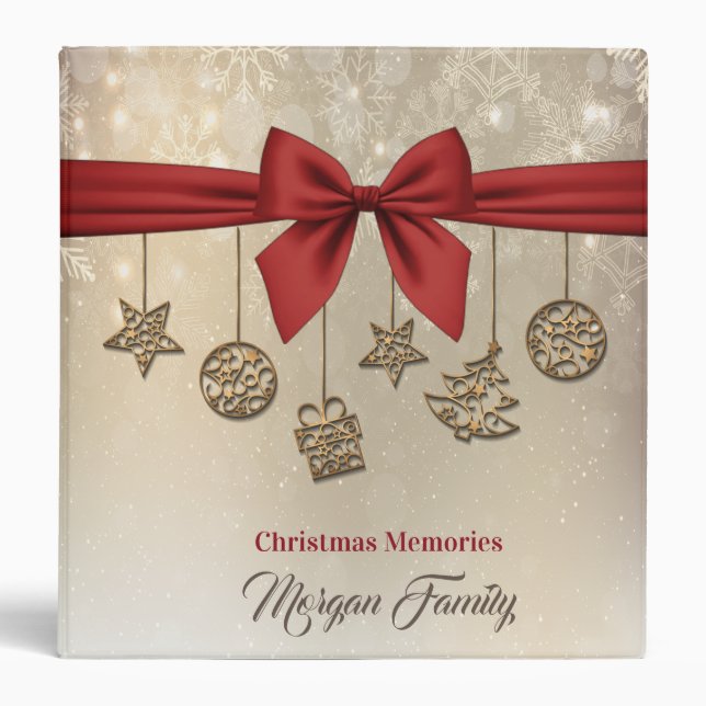 Merry Christmas,Chic Gold Christmas Ornaments 3 Ring Binder (Front)