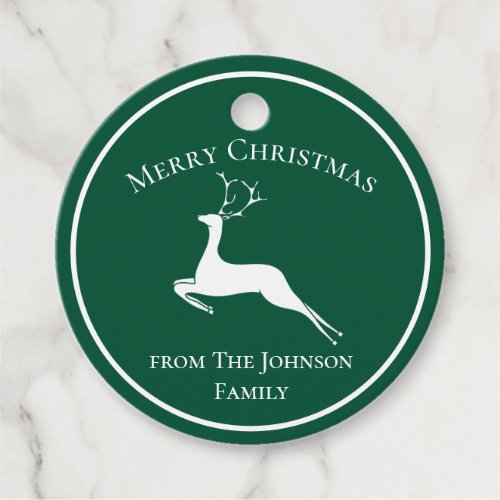 Merry Christmas Chic Green Reindeer Custom Party Favor Tags
