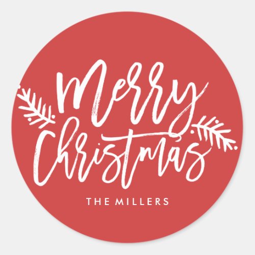 Merry Christmas Chic Hand Lettered Holiday Classic Round Sticker