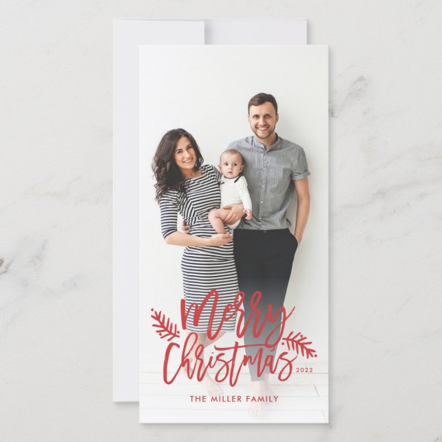 Merry Christmas Chic Hand Lettered Holiday Photo Card (Front)