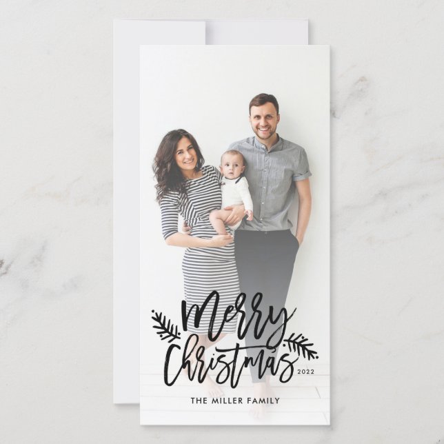 Merry Christmas Chic Hand Lettered Photo Holiday Card (Front)