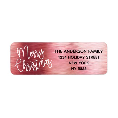 Merry Christmas Chic Pink Metallic Return Address Label