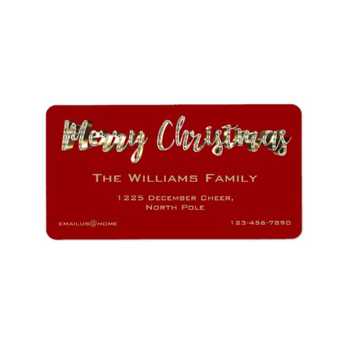 Merry Christmas Chic Red and Gold Lettering Label