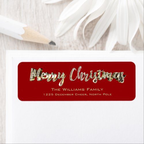 Merry Christmas Chic Red and Gold Script Label