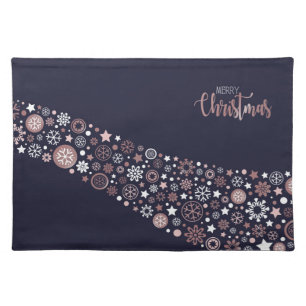 Merry christmas chic rose gold snowflakes cloth placemat