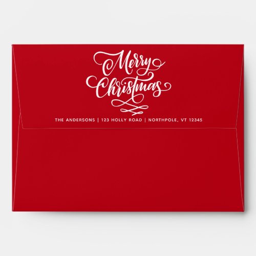 Merry Christmas Chic Script 5x7 Return Address Red Envelope