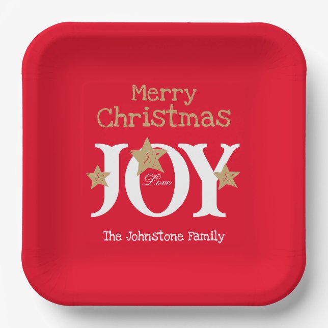  Merry Christmas Chic Script Cool Red Party  Paper Plates (Front)