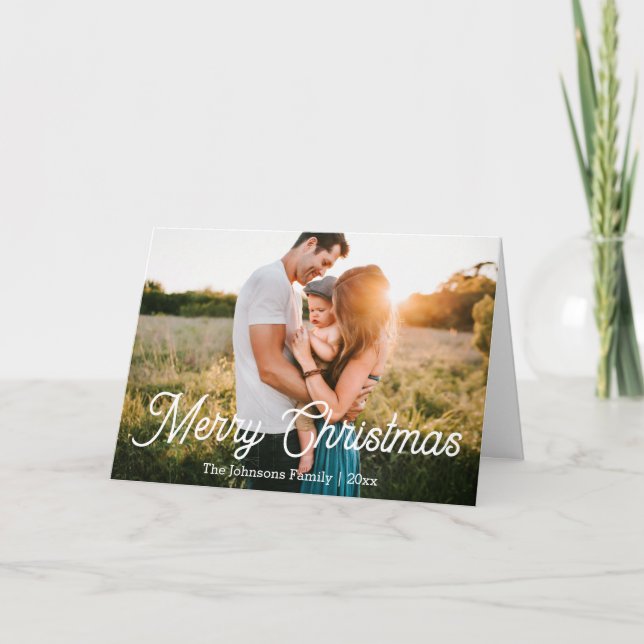 merry christmas chic script family photo trendy holiday card (Front)