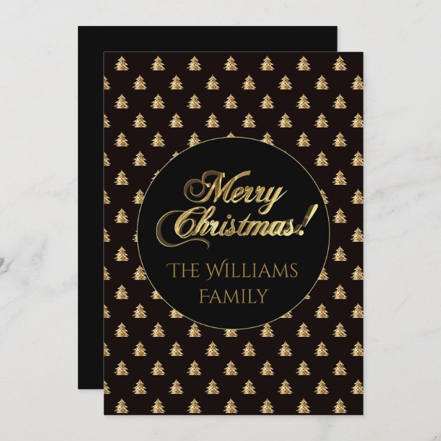 Merry Christmas Chic Script Faux Gold Foil Black Invitation (Front/Back)