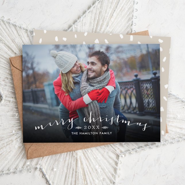 Merry Christmas Chic Script Overlay Photo Holiday Card (Creator Uploaded)