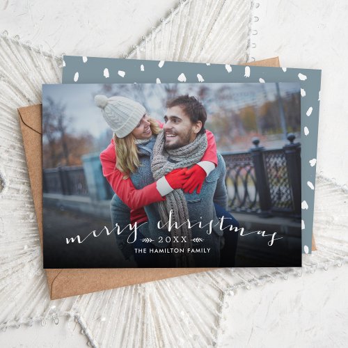 Merry Christmas Chic Script Overlay Photo Holiday Card