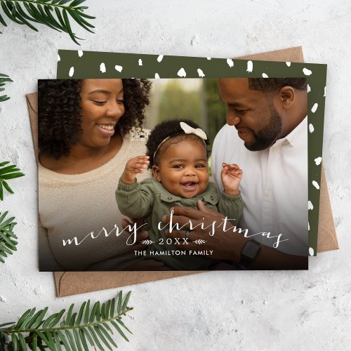 Merry Christmas Chic Script Overlay Photo Holiday Card