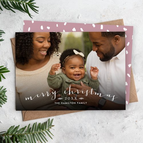 Merry Christmas Chic Script Overlay Photo Holiday Card