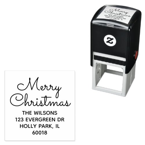 Merry Christmas Chic Simple Script Return Address Self_inking Stamp