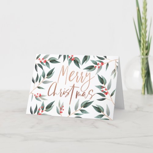 Merry Christmas  Chic Winter Sage Foliage  Berry Holiday Card