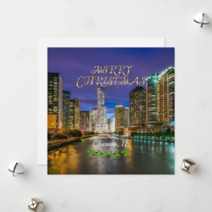 Merry Christmas, Chicago River at Sunset Holiday Card