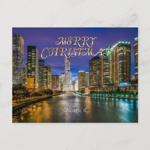 Merry Christmas Chicago River at Sunset Postcard