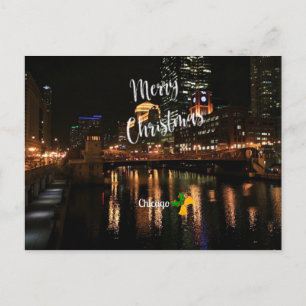 Merry Christmas - Chicago Skyline at Night Holiday Postcard