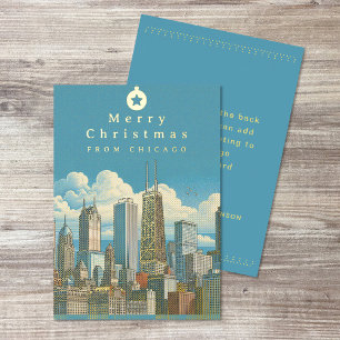Merry Christmas Chicago Skyline Holiday Foil Card