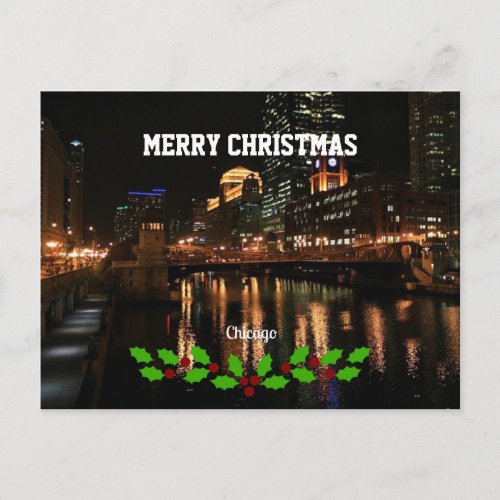 Merry Christmas _ Chicago Skyline Holiday Postcard