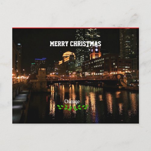Merry Christmas _ Chicago Skyline Holiday Postcard
