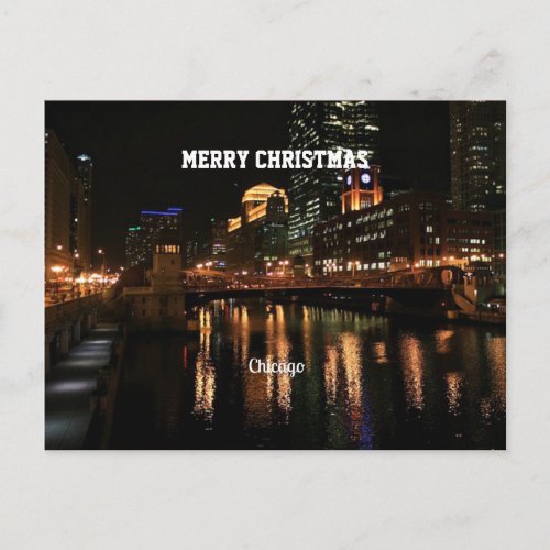Merry Christmas _ Chicago Skyline Holiday Postcard
