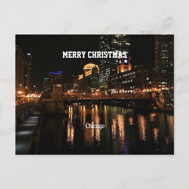Merry Christmas - Chicago Skyline Holiday Postcard (Front)