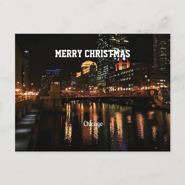 Merry Christmas - Chicago Skyline Holiday Postcard (Front)