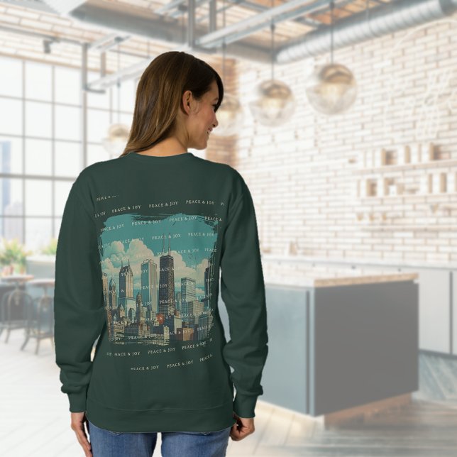 Merry Christmas Chicago Skyline Holiday Sweatshirt (Merry Christmas Chicago Skyline Holiday Sweatshirt (back))