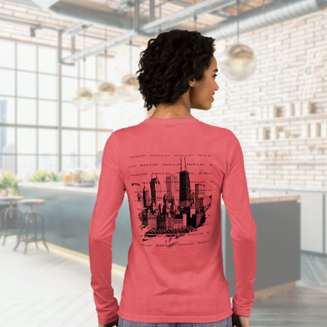 Merry Christmas Chicago Skyline Holiday T-shirt Tri-Blend Shirt (Merry Christmas Chicago Skyline Holiday T-shirt Tri-Blend Shirt (back))