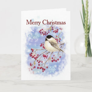Merry Christmas Chickadee Winter Bird Scripture Holiday Card