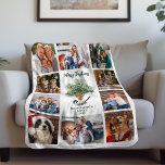 Merry Christmas Chickadees Family Photo Collage Fleece Blanket<br><div class="desc">A cute hand-painted chickadee is perched on a pinecone in the center of this blanket,  surrounded by 10 photos,  on a simple white background. This unique personalized photo collage blanket makes a wonderful family Christmas keepsake gift.</div>