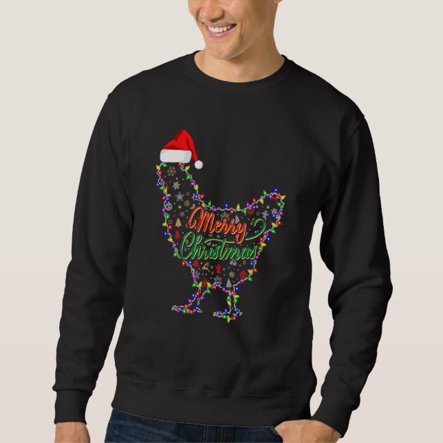 Merry Christmas Chicken  Chicken Santa Hat Lights  Sweatshirt (Front)
