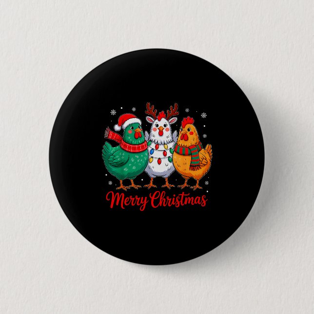 Merry Christmas Chicken Farmer Animal Santa Hat Xm Button (Front)