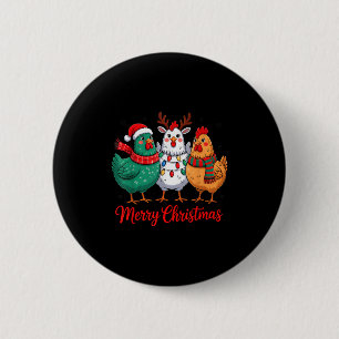 Merry Christmas Chicken Farmer Animal Santa Hat Xm Button