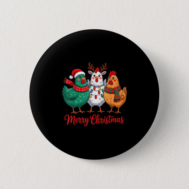 Merry Christmas Chicken Farmer Animal Santa Hat Xm Button (Front)
