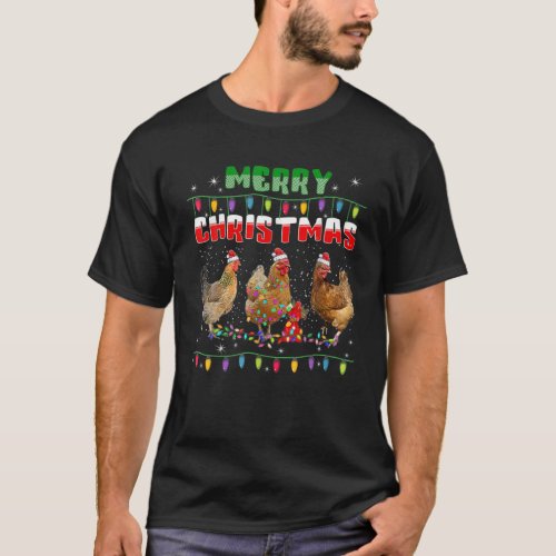 Merry Christmas Chicken Hat Santa Lover In Snow Li T_Shirt