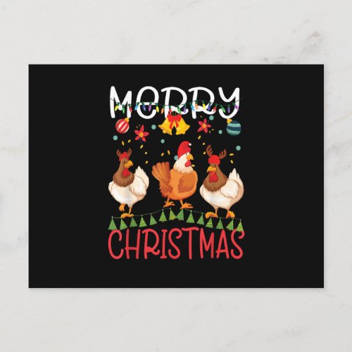 Merry Christmas Chicken Lights Santa Hat Xmas Kids Postcard