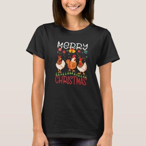 Merry Christmas Chicken Lights Santa Hat Xmas Kids T_Shirt