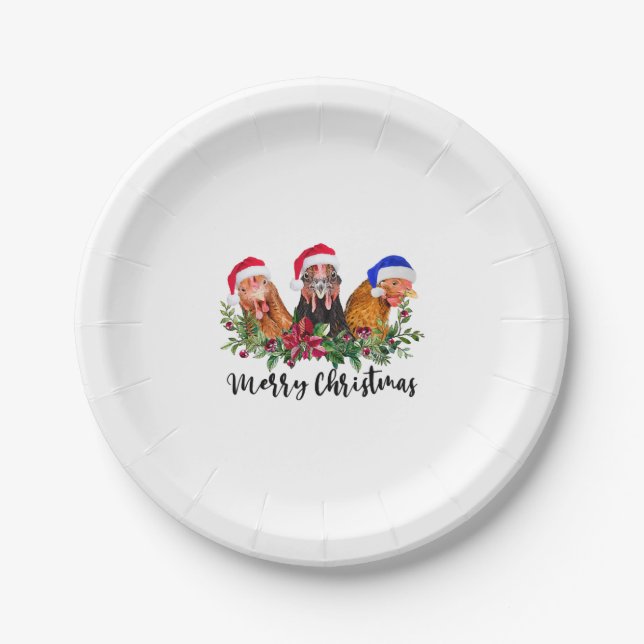 Merry Christmas Chicken Paper Plates (Front)