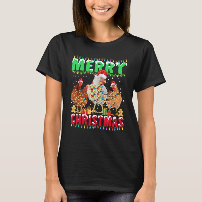 Merry Christmas Chicken  Santa Hat Lights  Xmas 1 T-Shirt (Front)