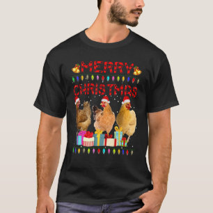 Merry Christmas Chicken  Santa Hat Lights Xmas  1 T-Shirt